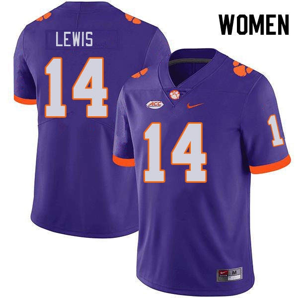 Women's Clemson Tigers Shelton Lewis #14 College Purple NCAA Authentic Football Stitched Jersey 23PV30OL